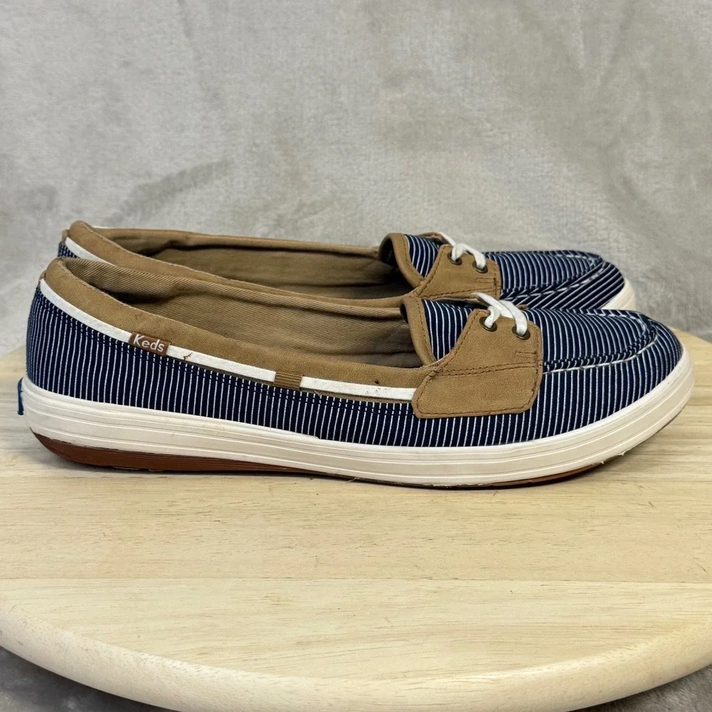 Keds Womens Ortholite Boat‎ Shoes Navy White Striped Loafers WF57107 Size 10